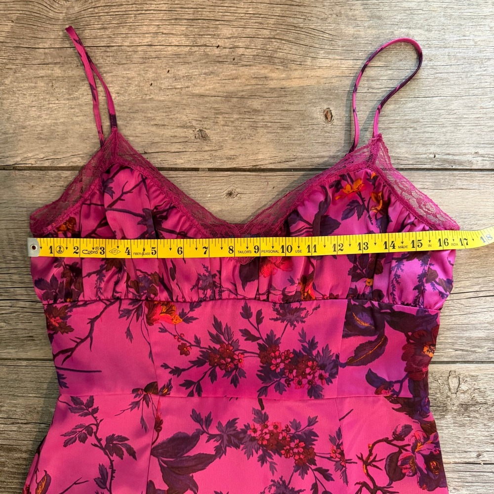 Urban Outfitters Magenta Floral Lace Trim Slip Midi Dress Large Pink Slit L - Picture 10 of 10
